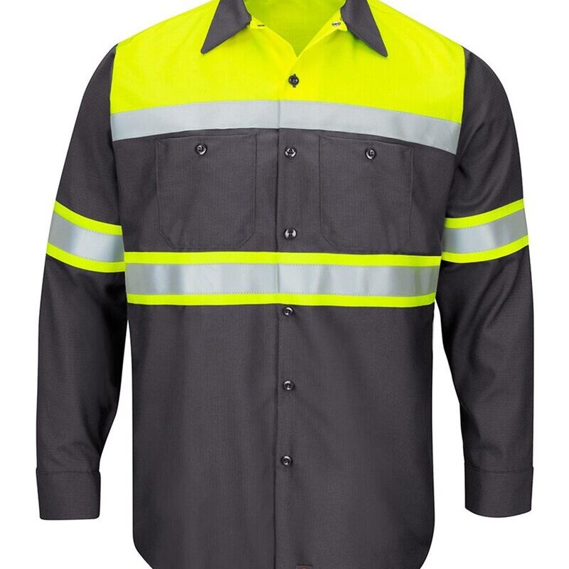 Men's Tall Hi-Visibility Colorblock Ripstop Long Sleeve Work Shirt Thumbnail