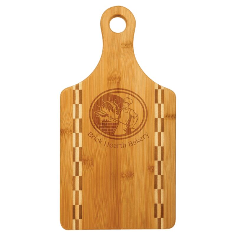 Paddle Shaped Bamboo Cutting Board with Butcher Block Inlay (13 1/2" x 7") Thumbnail