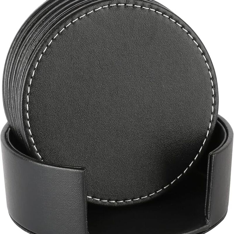 4" Leather 6-Coaster Set with Holder Thumbnail